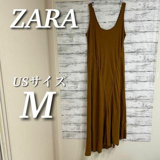 ザラ(ZARA)のZARA ザラ　ノースリーブロングワンピース　カットソー　アシメ　ブラウン系　M(ロングワンピース/マキシワンピース)