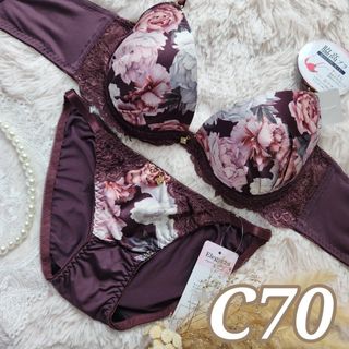 №762【C70】アンティークローズピオニー育乳脇高ブラジャー&ショーツ