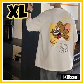 新品 ホワイト トムとジェリー オーバーサイズ アメコミ グラフィック Tシャツ(Tシャツ(半袖/袖なし))