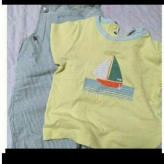 プチバトー(PETIT BATEAU)のプチバトー  80 オーバーオール サロペット 半袖 Tシャツ 子ども服 キッズ(カバーオール)