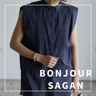 BONJOUR SAGAN - "新品・タグ付"フロントピンタックノースリシャツ/BONJOUR SAGAN