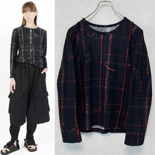 Y's TWISTED CHECK ROUND NECK LONG SLEEVE