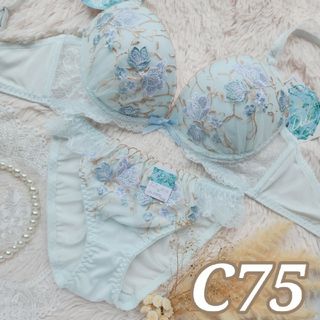 №767【C75】スイートフルールレースブラジャー&フルバックショーツ(ブラ&ショーツセット)