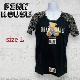 PINK HOUSE - 美品☆PINK HOUSE　ペイズリー袖Tシャツ　くまプリント　くまワッペン　黒