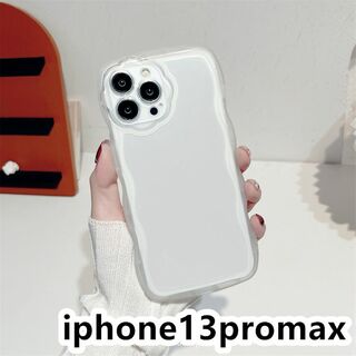 iphone13promaxケース　透明　波型花 耐衝撃ホワイト98(iPhoneケース)