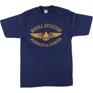 古着 80年代 Collegiate Pacific NAVAL ANIATION PENSACOLA FLORIDA ペンサコーラ海軍航空博物館 プリントTシャツ USA製 メンズL ヴィンテージ /eaa451929(Tシャツ/カットソー(半袖/袖なし))