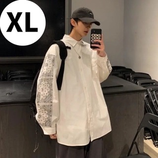 【大人気商品♪】XL　メンズ　長袖　ホワイト　シャツ　カジュアル　韓国　(シャツ)