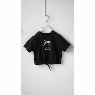 【綿100%】 韓国子供服　前結び ワンポイトリボン半袖Tシャツ　サイズ100(Tシャツ/カットソー)