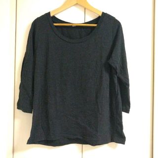 ザラ(ZARA)のZARA オーガニックコットン カットソー ダークグレー 七分袖 Lサイズ(カットソー(長袖/七分))