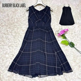 バーバリーブラックレーベル(BURBERRY BLACK LABEL)の極美品✨バーバリーブラックレーベル チェック ノースリーブワンピース シフォン(ロングワンピース/マキシワンピース)