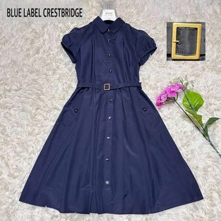 ブルーレーベルクレストブリッジ(BLUE LABEL CRESTBRIDGE)の極美品✨ブルーレーベルクレストブリッジ シャツワンピース ベルト インナー S(ロングワンピース/マキシワンピース)