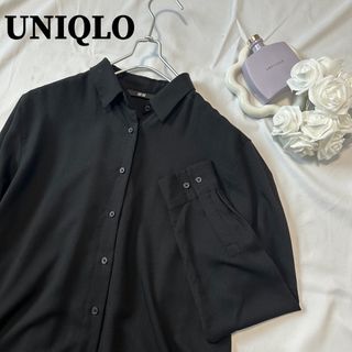 ユニクロ(UNIQLO)のUNIQLO ユニクロ レーヨン シャツ とろみブラウス 無地 黒 5d43(シャツ/ブラウス(長袖/七分))