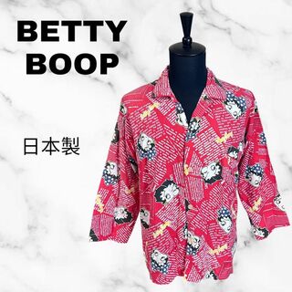 ベティブープ(Betty Boop)の【BETYY BOOP】オープンカラーシャツ　ベディ　総柄　日本製　綿　レッド(シャツ)