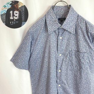 古着ジュンメン JUN MEN 総柄シャツ 花柄調 パープル 半袖 M かわいい