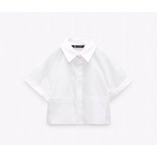 ザラ(ZARA)のZARA ストライプポプリンクロップドシャツ　ザラ　シャツ(シャツ/ブラウス(長袖/七分))