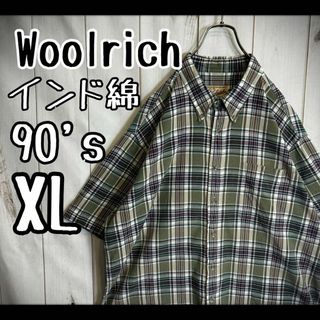 ウールリッチ(WOOLRICH)の【希少サイズ】　ウールリッチ　半袖シャツ　インド綿　90年代　BDシャツ　XL(Tシャツ/カットソー(半袖/袖なし))