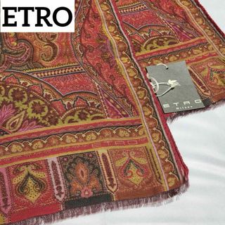 エトロ(ETRO)の未使用品 ★ETRO★ ストール ペイズリー柄 ウール混 レッド タグ付(ストール/パシュミナ)