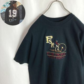 アメリカ古着 Tシャツ センター刺繍 トレッキング ブラック黒色 半袖 Mサイズ(Tシャツ/カットソー(半袖/袖なし))