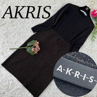 アクリス(AKRIS)のA585 アクリス レディース ロングワンピース カシミヤ混 ラメ入り 美品 S(ロングワンピース/マキシワンピース)