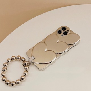 鏡 ハートiPhoneカバー  iPhone15Pro Max ミラー シルバー(iPhoneケース)