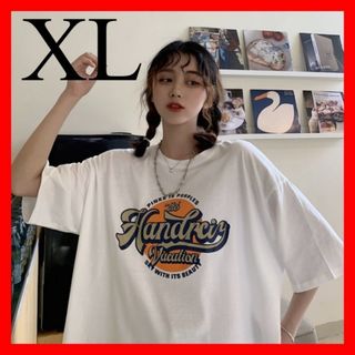 Tシャツ ビックシルエット レディース 半袖 プリント 白 XL ユニセックス(Tシャツ(半袖/袖なし))