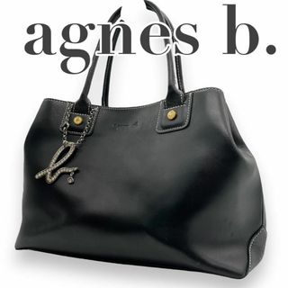 アニエスベー(agnes b.)のagnes b. アニエスべー s47 レザー　ハンドバッグ　ロゴチャーム　黒(ハンドバッグ)