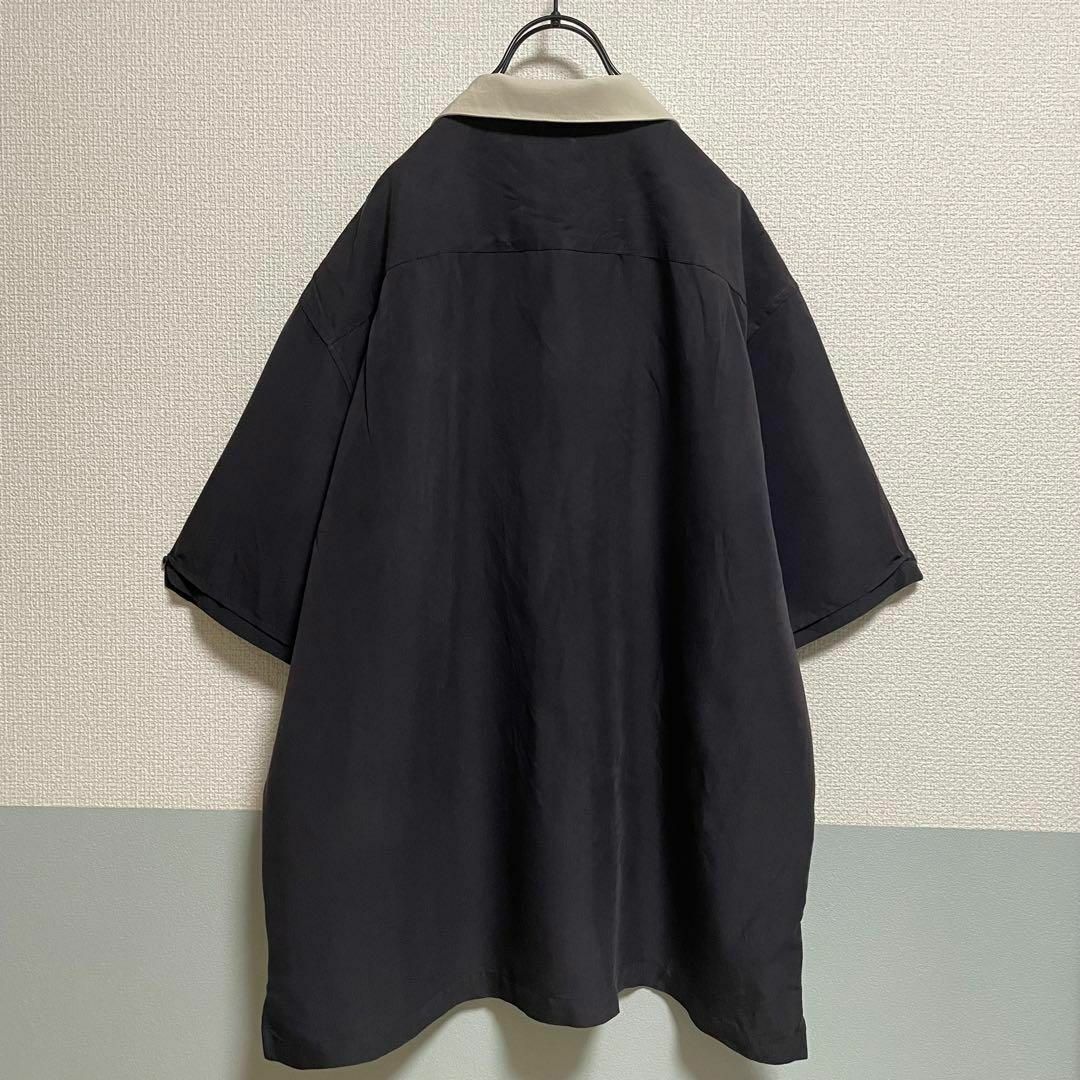 ビッグサイズ ラインシャツ オープンカラー 黒 白 バイカラー 古着 メンズのトップス(Tシャツ/カットソー(半袖/袖なし))の商品写真