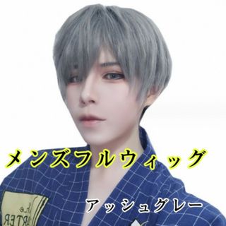 男装 フルウィッグ アッシュグレー ショート コスプレ メンズ かつら (ショートストレート)