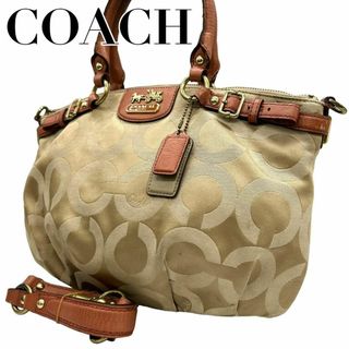 コーチ(COACH)のCOACH コーチ　s13 オプアート　18650 ハンドバッグ　2way 茶(ハンドバッグ)