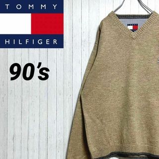 トミーヒルフィガー(TOMMY HILFIGER)のトミーヒルフィガー　フラッグタグ　90s デザインニット　セーター　刺繍ロゴ　L(ニット/セーター)