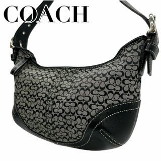 コーチ(COACH)の美品 COACH コーチ　s13 ミニシグネチャー 6351 ハンドバッグ　黒(ハンドバッグ)