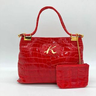 キタムラ(Kitamura)のクロコダイル本革【Kitamura】ハンドバッグ　ゴールド金具　レッド　ポーチ付(ハンドバッグ)