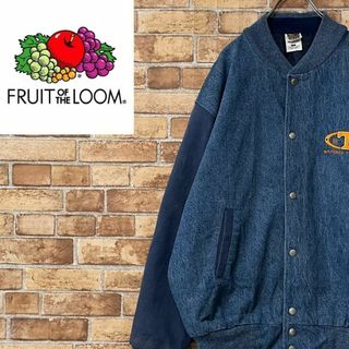 フルーツオブザルーム(FRUIT OF THE LOOM)のフルーツオブザルーム　デニムスタジャン　ビッグシルエット　刺繍　90s L(Gジャン/デニムジャケット)