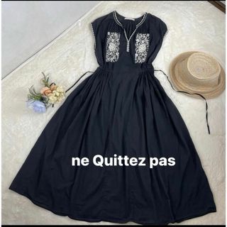 ne Quittez pas - ヌキテパ　ne Quittez pas　ロングワンピース　刺繍コットン　黒　L