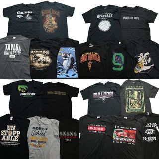 古着卸 まとめ売り 黒・グレー ボディ プリント 半袖Tシャツ 20枚セット (メンズ M )丸首 カレッジ風 レーシング MS7048(その他)