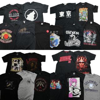 古着卸 まとめ売り 黒・グレー ボディ プリント 半袖Tシャツ 20枚セット (メンズ S /M ) 英文字プリント カジュアル 丸首 カレッジ風 スカル MS7050(その他)