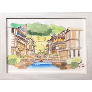 手描き　水彩画　銀山温泉(絵画/タペストリー)