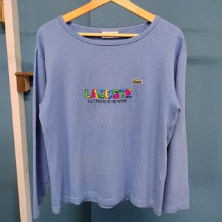 レア★ラコステ ロンT 長袖 刺繍ロゴ  ブルー Sサイズ相当(Tシャツ(長袖/七分))