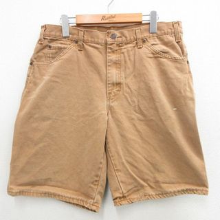 ディッキーズ(Dickies)のW35★古着 ディッキーズ Dickies ショート ペインター パンツ ショーツ メンズ ダック地 茶 ブラウン 24may24 中古 ボトムス 短パン ショーパン(ワークパンツ/カーゴパンツ)