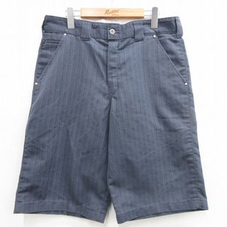 ディッキーズ(Dickies)のW35★古着 ディッキーズ Dickies ショート ワーク パンツ ショーツ メンズ 紺 ネイビー ストライプ 24may24 中古 ボトムス 短パン ショーパン(ワークパンツ/カーゴパンツ)