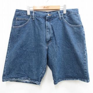 ラングラー(Wrangler)のW39★古着 ラングラー Wrangler ショート パンツ ショーツ メンズ コットン 紺 ネイビー デニム 24may24 中古 ボトムス 短パン ショーパン ハーフ(ワークパンツ/カーゴパンツ)