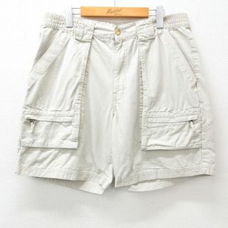 W35★古着 ショート カーゴ ブッシュ パンツ ショーツ メンズ コットン ベージュ カーキ 24may24 中古 ボトムス 短パン ショーパン(ワークパンツ/カーゴパンツ)