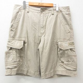 W36★古着 ユニオンベイ ショート カーゴ パンツ ショーツ メンズ コットン ベージュ カーキ 24may24 中古 ボトムス 短パン ショーパン(ワークパンツ/カーゴパンツ)