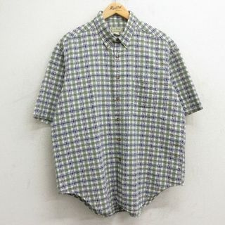 L.L.Bean - XL★古着 エルエルビーン LLBEAN 半袖 シャツ メンズ 80年代 80s シアサッカー 大きいサイズ コットン ボタンダウン USA製 緑他 グリーン チェック 24may24 中古 トップス