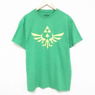 L★古着 半袖 Tシャツ メンズ ゲーム ニンテンドー ゼルダの伝説 クルーネック 緑 グリーン 24may24 中古(Tシャツ/カットソー(半袖/袖なし))