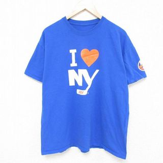 XL★古着 半袖 Tシャツ メンズ NHL ニューヨークアイランターズ クルーネック 青 ブルー アイスホッケー 24may24 中古(Tシャツ/カットソー(半袖/袖なし))