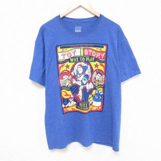 ディズニー(Disney)のXL★古着 半袖 Tシャツ メンズ ディズニー DISNEY ピクサー トイストーリー ウッディプライド バズライトイヤー クルーネック 青 ブルー 霜降り 24may24 中古(Tシャツ/カットソー(半袖/袖なし))