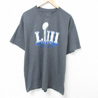 マジェスティック(Majestic)のXL★古着 マジェスティック 半袖 Tシャツ メンズ NFL アトランタ クルーネック 濃グレー 霜降り アメフト スーパーボウル 24may24 中古(Tシャツ/カットソー(半袖/袖なし))