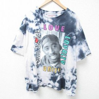 XL★古着 半袖 Tシャツ メンズ 映画 ポエティックジャスティス トゥパック 2パック 2PAC 大きいサイズ コットン クルーネック 濃グレー他 タイダイ 24may24 中古(Tシャツ/カットソー(半袖/袖なし))