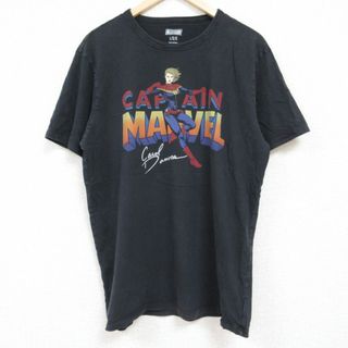 マーベル(MARVEL)のL★古着 半袖 Tシャツ メンズ マーベル キャプテンアメリカ コットン クルーネック 黒 ブラック 24may24 中古(Tシャツ/カットソー(半袖/袖なし))